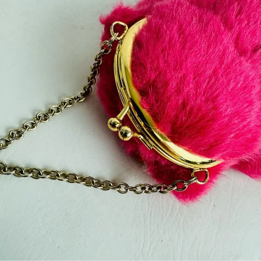 Gymboree Childs Girls Homecoming Pink Furry Plush Owl Coin Purse Bag‎